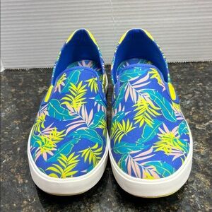 OluKai Blue Tropical Leaf Slip-On Sneakers